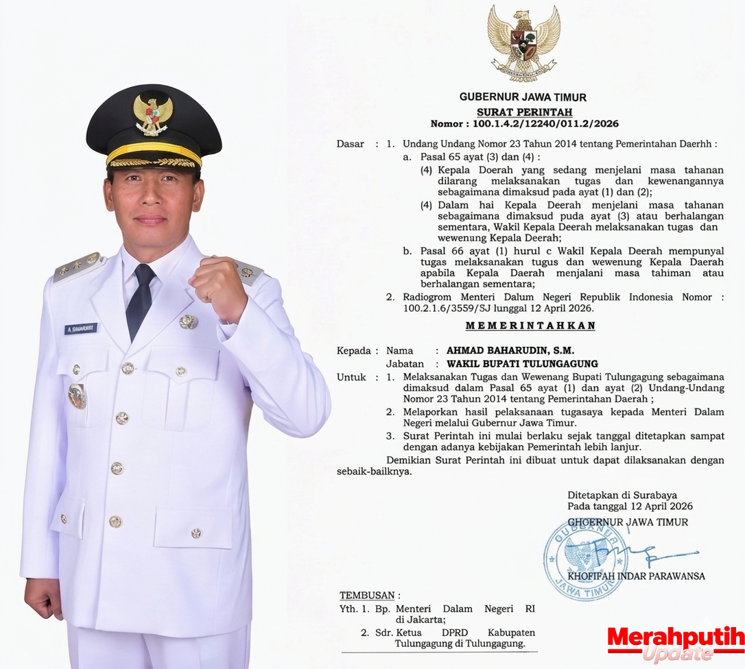 Gubernur Jatim Tunjuk Ahmad Baharudin Laksanakan Tugas Bupati Tulungagung