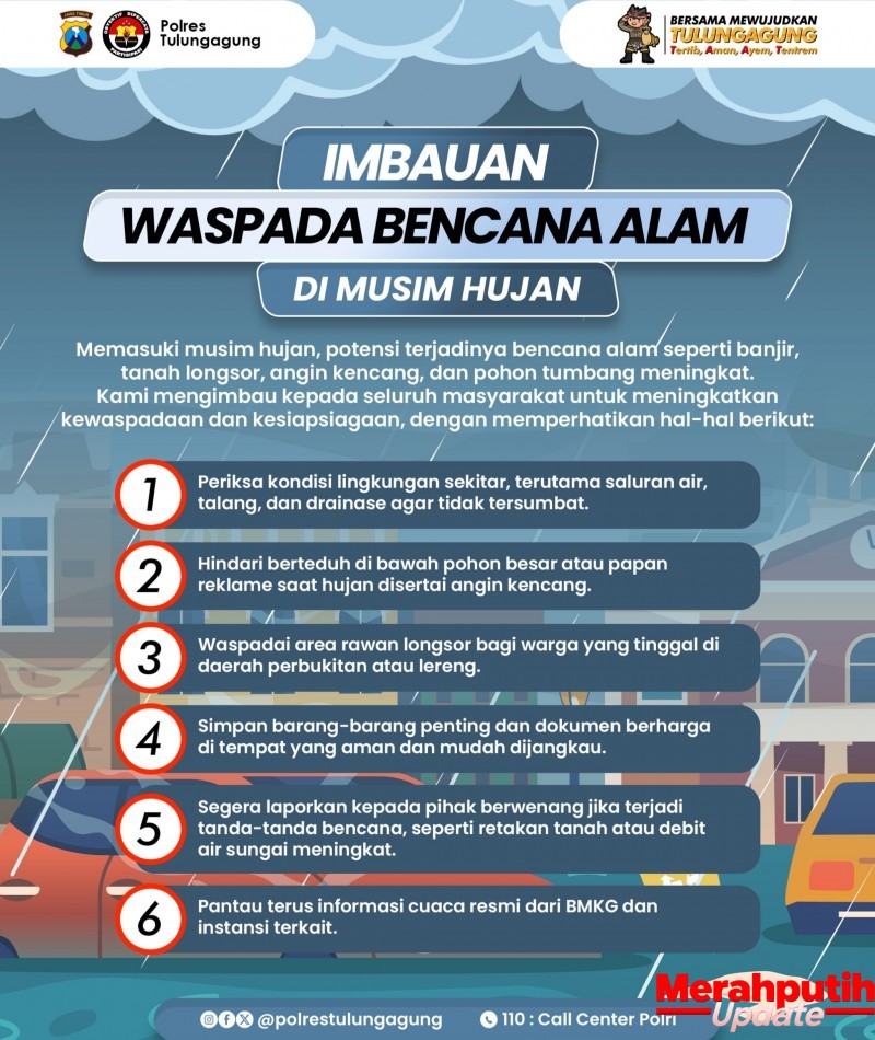Wujudkan Tulungagung Ayem Tentrem, Polres Tulungagung Keluarkan Imbauan Waspada Musim Hujan