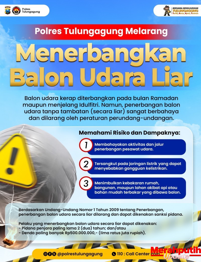 Wujudkan Lebaran yang Aman, Polres Tulungagung Imbau Warga Tidak Terbangkan Balon Udara Liar